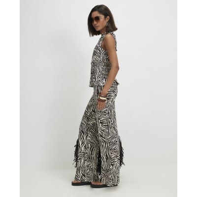 Zebra Print Wide Leg Trousers
