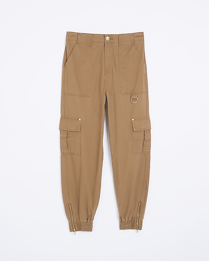 Brown zip cargo trousers