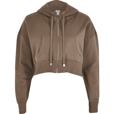 brown zip up hoodie