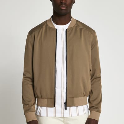 Download Brown zip thru bomber jacket | River Island