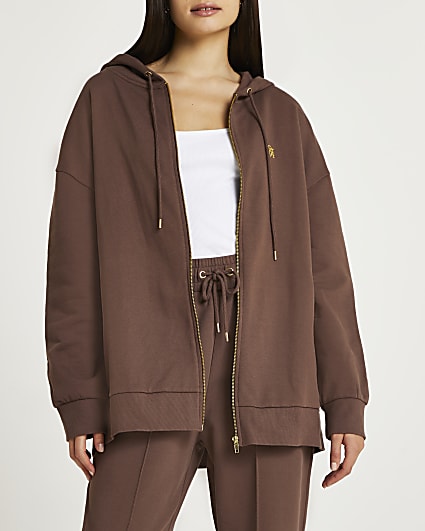 Brown zip up oversized hoodie