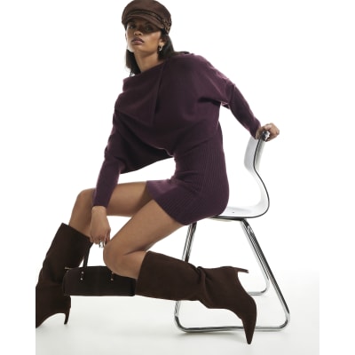 Asymmetric Collar Mini Jumper Dress