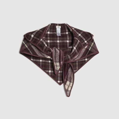 Burgundy Check Hooded Triangle Scarf