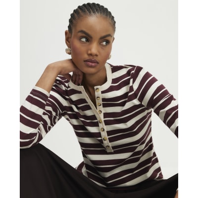 Burgundy Long Sleeve Stripe Top