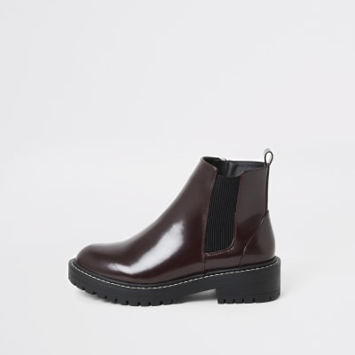 patent burgundy ankle boots