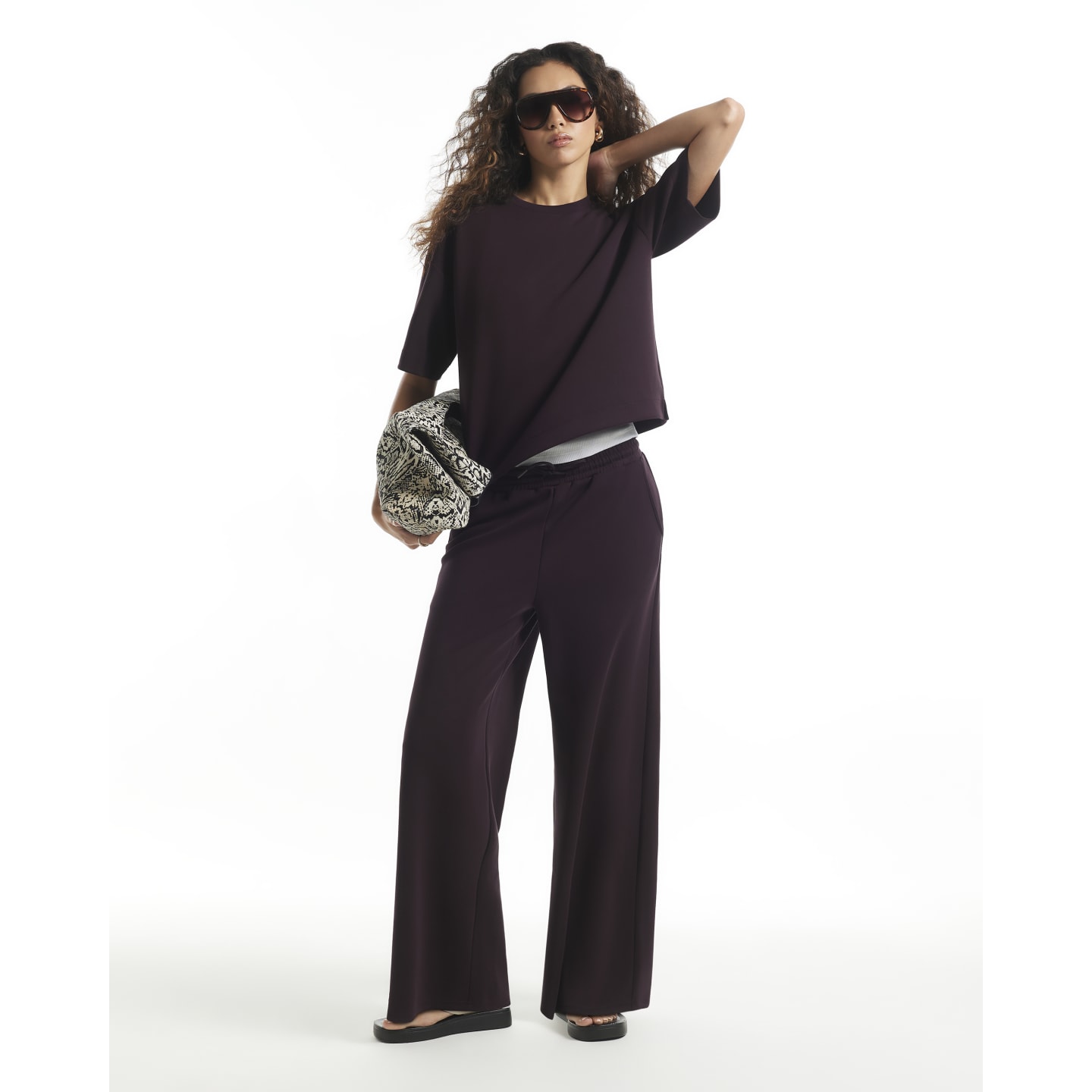 River Island Burgundy Premium Wide Leg Joggers — photo 1 of 1