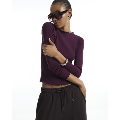 Burgundy Rib Lettuce Hem Top