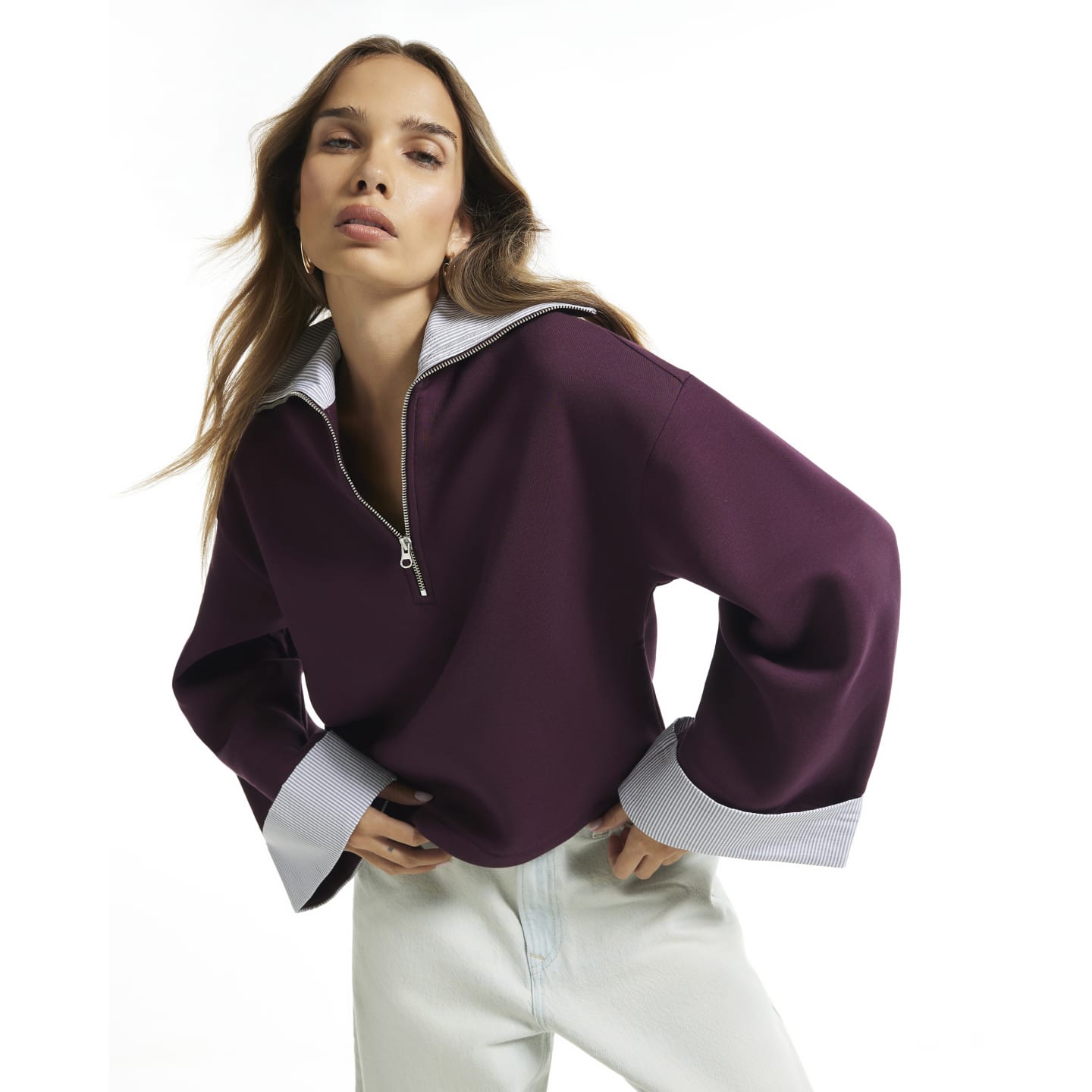 River Island Burgundy Stripe Half Zip Sweatshirt — photo 1 of 1