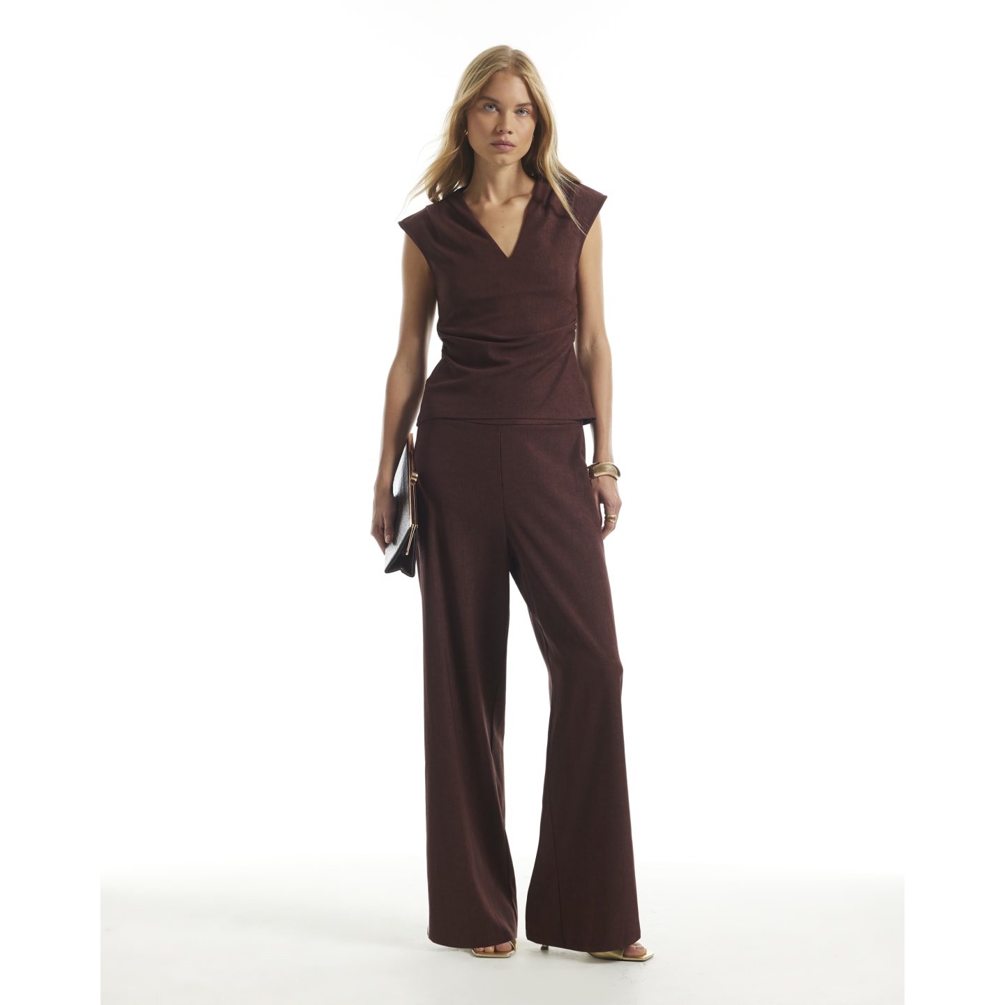 River Island Burgundy Textured Wide Leg Trousers — photo 1 of 1