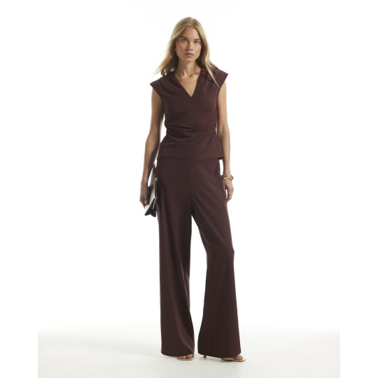 River Island Burgundy Textured Wide Leg Trousers