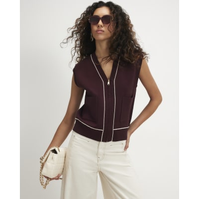 Tipped Zip Up Cardigan