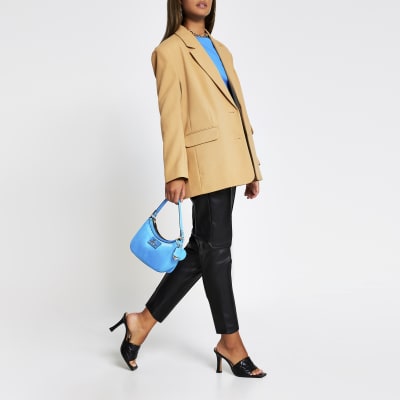 Camel oversized button detail blazer