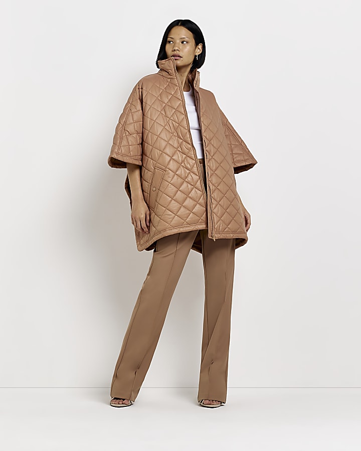 Camel quilted cape