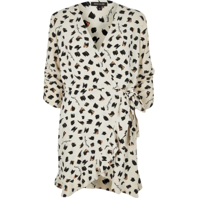 Caroline flack beige print wrap playsuit online