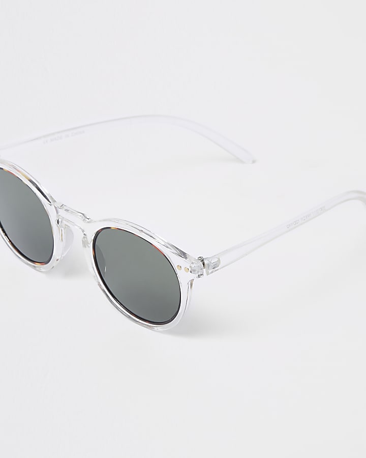 Clear round retro smoke lens sunglasses