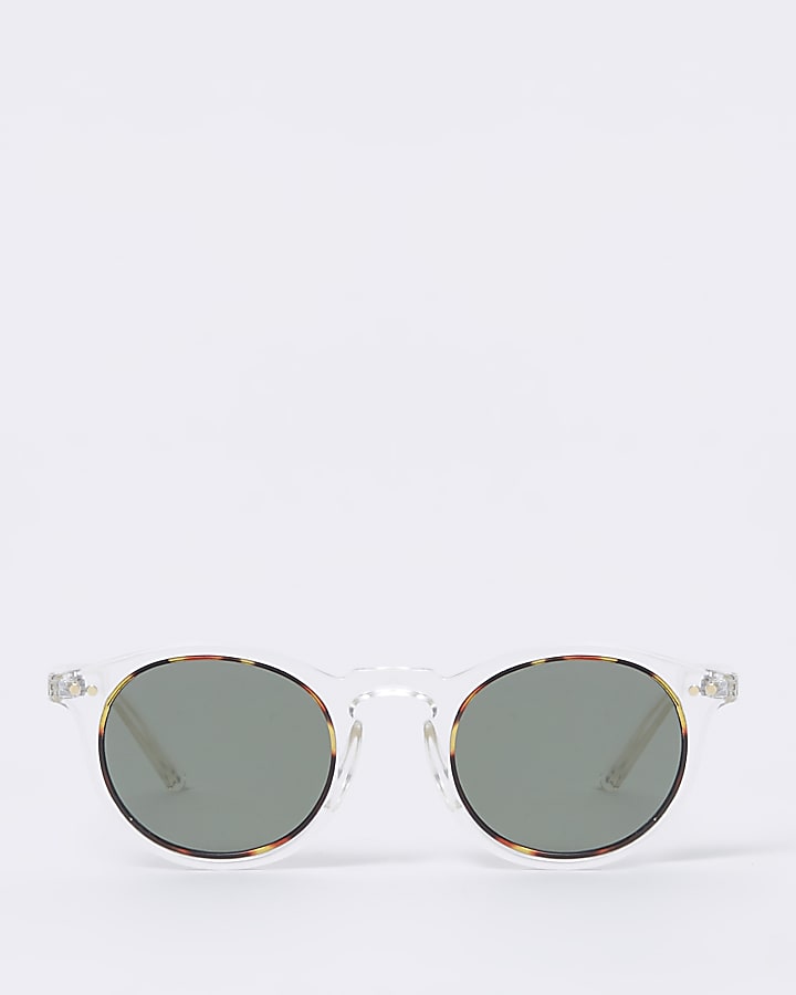 Clear round retro smoke lens sunglasses