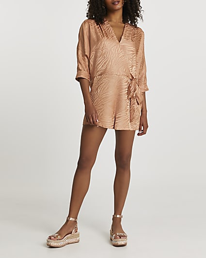 Copper long sleeve tie front playsuit