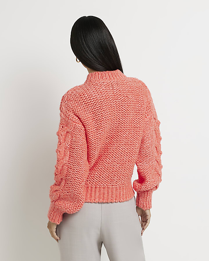 Coral cable knit oversized jumper
