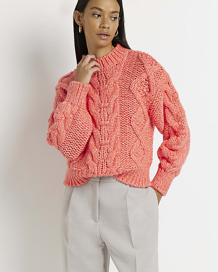 Coral cable knit oversized jumper