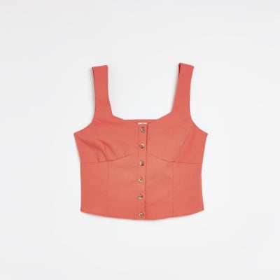 Coral corset crop top River Island