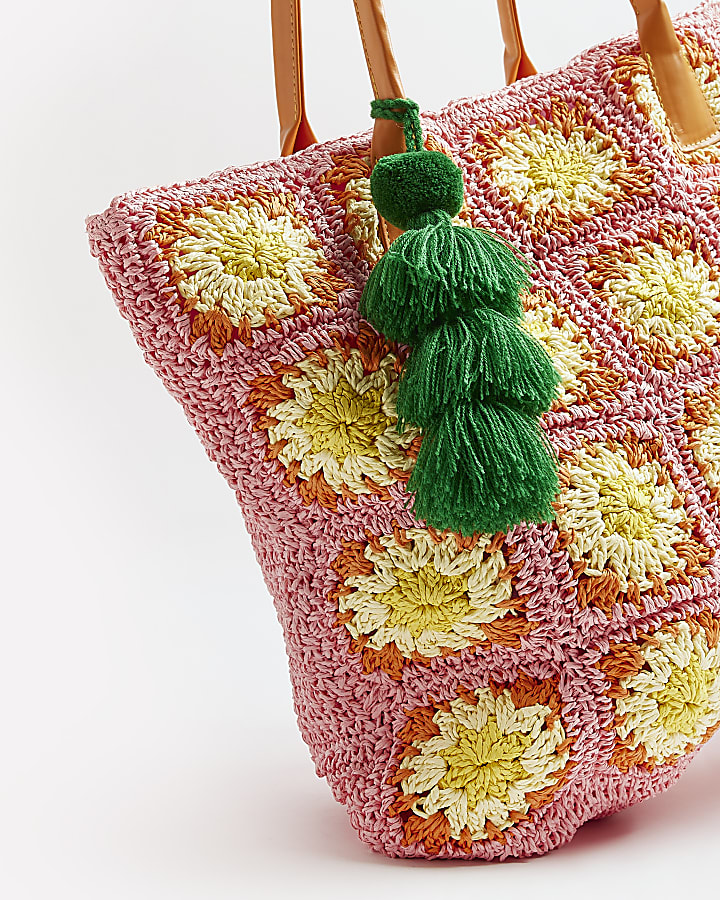 Coral crochet shopper bag