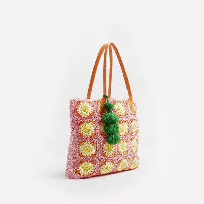 Coral crochet shopper bag
