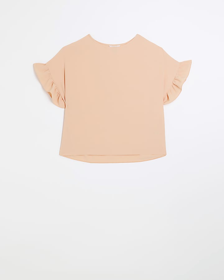 Coral frill sleeve t-shirt