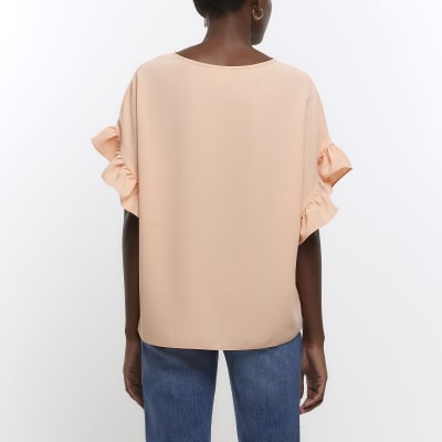 Coral frill sleeve t-shirt