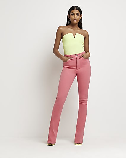 Coral high rise flare jeans