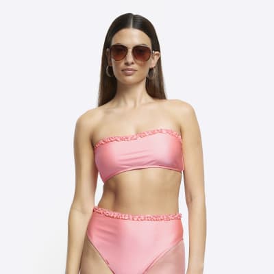 Coral high waisted frill bikini bottoms River Island