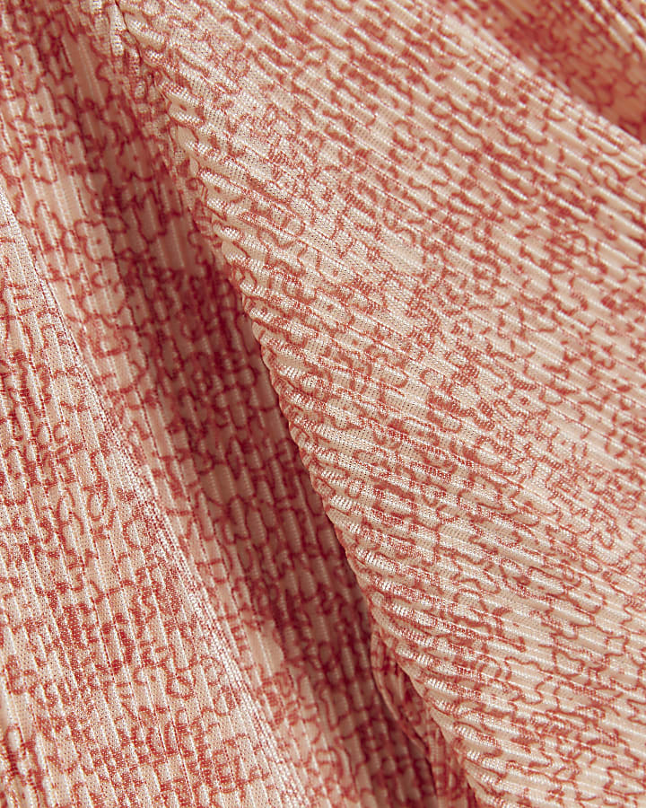 Coral plisse front twist shift mini dress