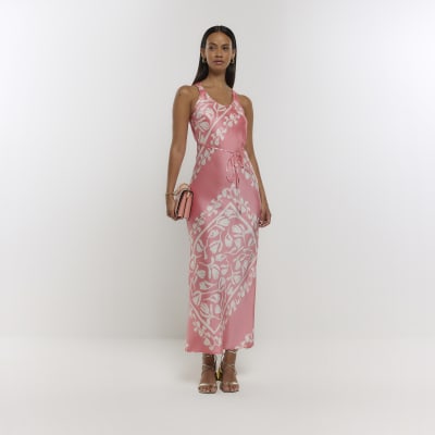 Coral Print Slip Midi Dress River Island