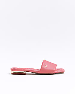 Coral red padded flat sandals