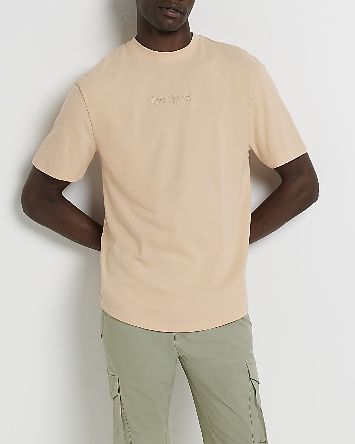 Coral Regular fit textured t-shirt