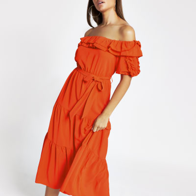 river island red midi dress