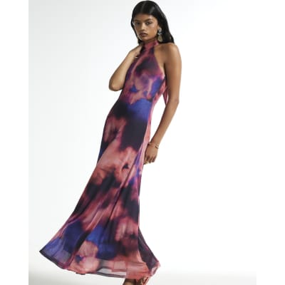 Sleeveless Halter Mesh Dress