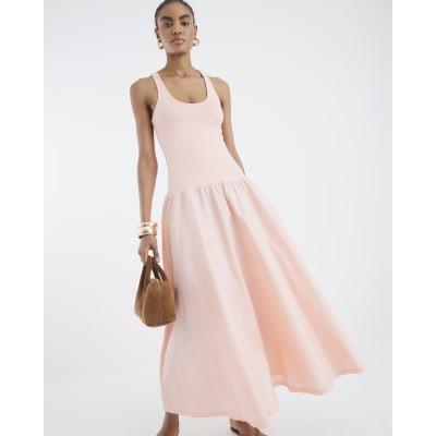 Coral Sleeveless Scoop Neck Maxi Dress
