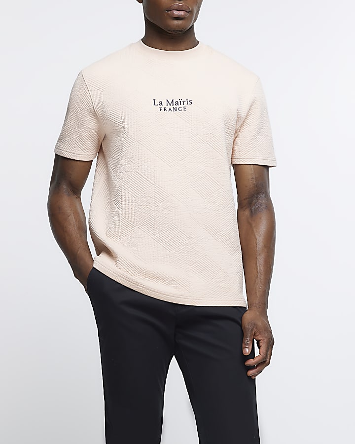 Coral slim fit embroidered quilted t-shirt