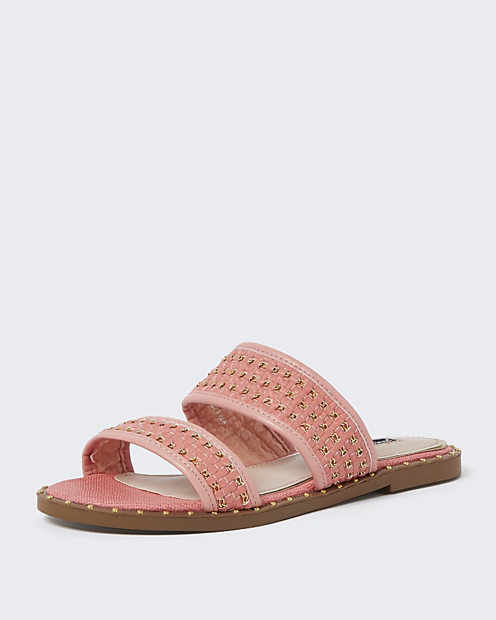 Coral stud gold chain mule sandals