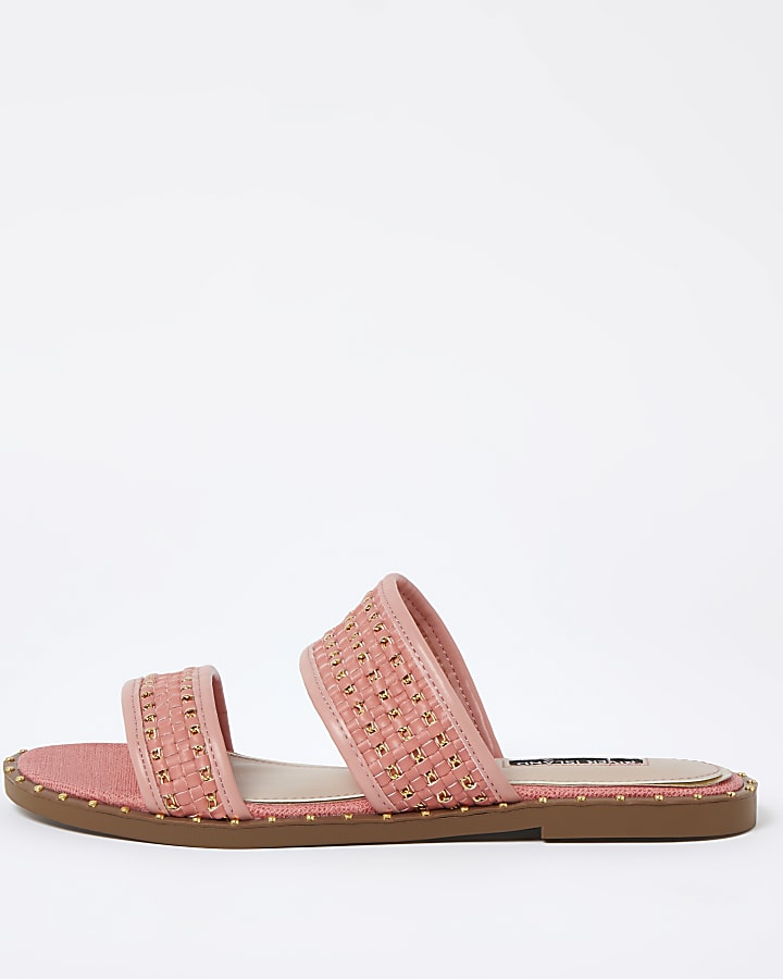Coral stud gold chain mule sandals