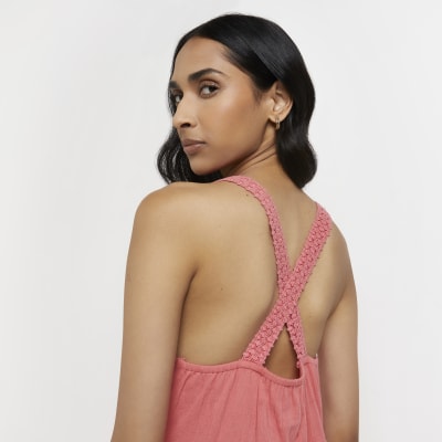 Coral tiered smock midi dress