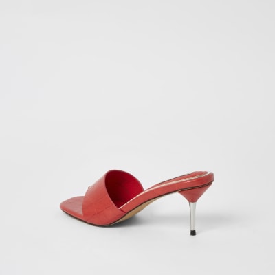 Coral toe loop heeled mule sandals