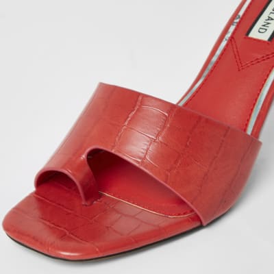 Coral toe loop heeled mule sandals