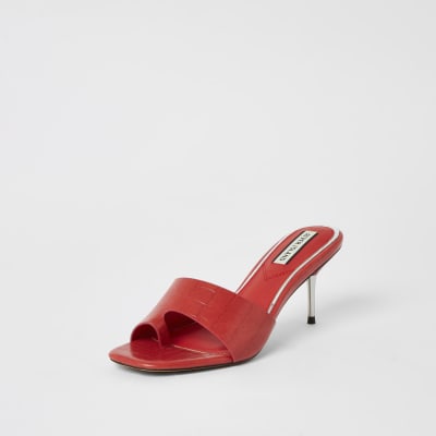 Coral toe loop heeled mule sandals