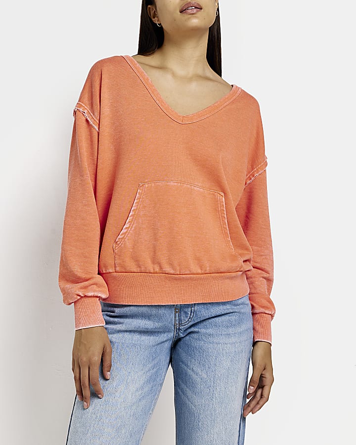 Coral v-neck long sleeve sweatshirt