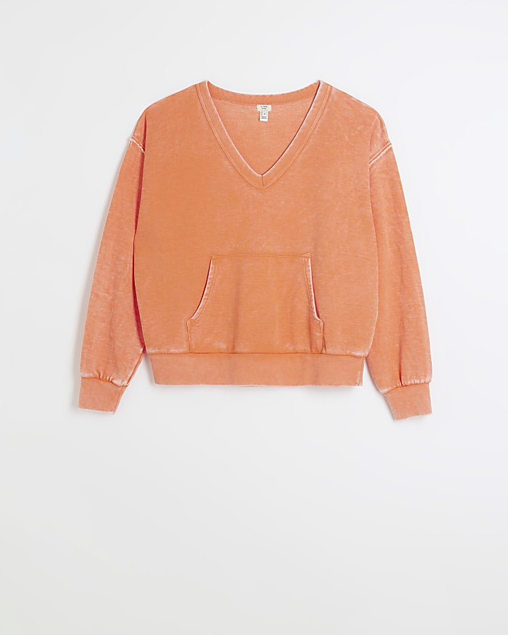 Coral v-neck sweatshirt