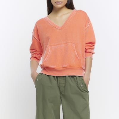 Coral v-neck sweatshirt