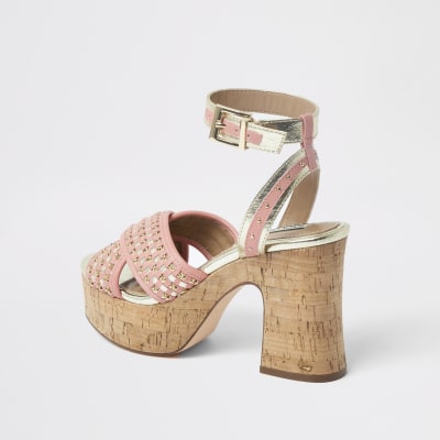 Coral woven block heel sandal