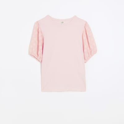 Coral woven sleeve t-shirt