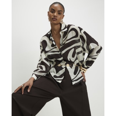 Cream Abstract Print Long Sleeve Shirt